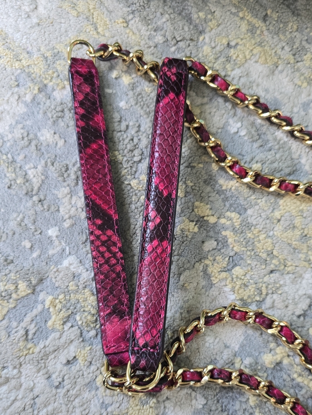 Michael Kors Sloan Fuchsia Quilted Snake Print Leather Chain Shoulder Bag - Picture 12 of 17